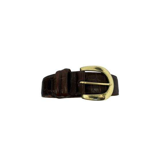 Brighton Brown Leather Croc Embossed Belt Solid Brass Buckle 41409 M Vintage main image 5